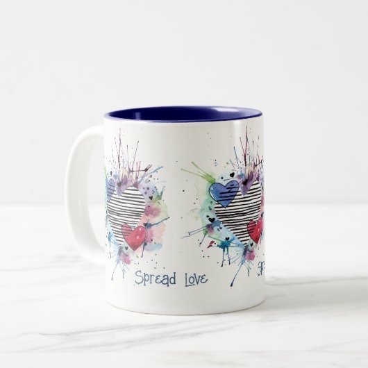 Kute hart en was in de Waterverf Tweekleurige Koffiemok (Voorkant links)