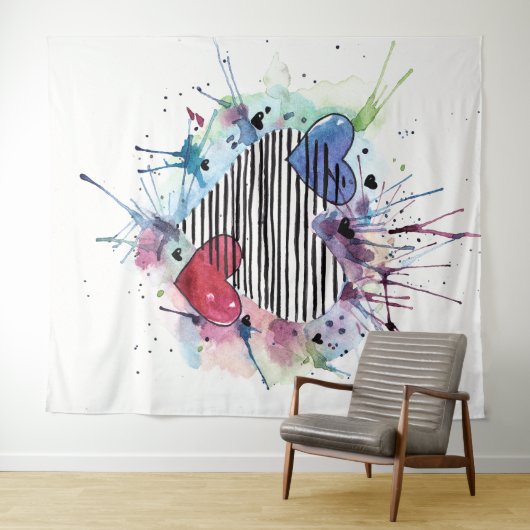 Kute hart en was in de Waterverf Wandkleed (In Situ (horizontaal))