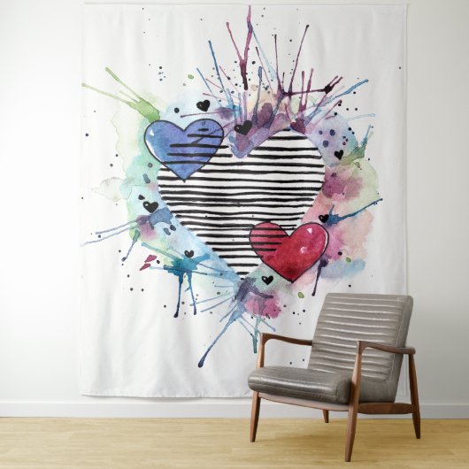 Kute hart en was in de Waterverf Wandkleed (In situ)