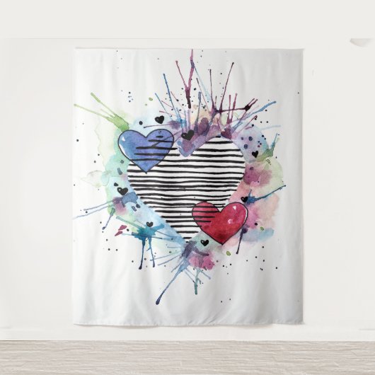 Kute hart en was in de Waterverf Wandkleed (Voorkant)