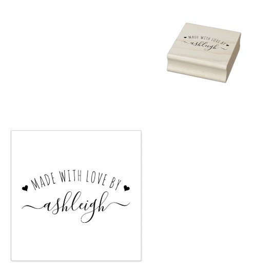 Kute harten en script gemaakt met liefde | Aangepa Rubberstempel (Gestempeld)