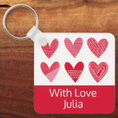 Kute harten in rood en roze met tekst sleutelhanger (Voorkant)