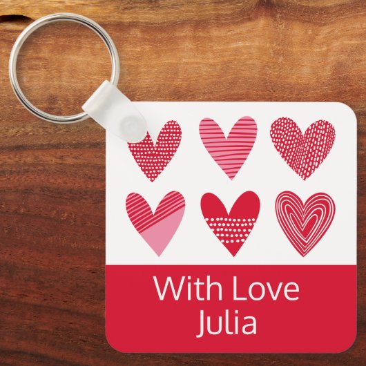 Kute harten in rood en roze met tekst sleutelhanger (Voorkant)