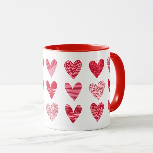 Kute harten in roze en rode tinten mok (Voorkant rechts)