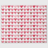 Kute harten in roze en rood op wit cadeaupapier (Vlak)