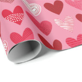 Kute harten in verschillende tinten roze cadeaupapier (Rol Hoek)