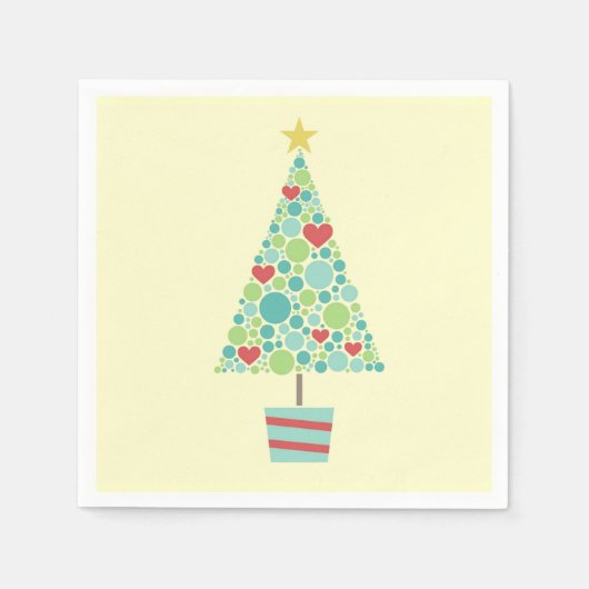 Kute harten kleurrijke moderne kerstboom servetten (Voorkant)