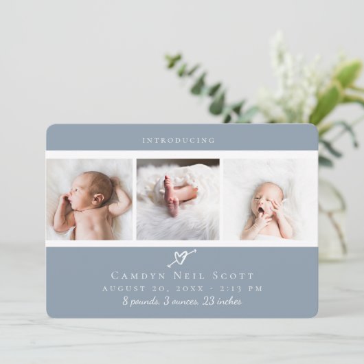 Kute hartfoto Strip geboorte aankondiging (Staand voorkant)