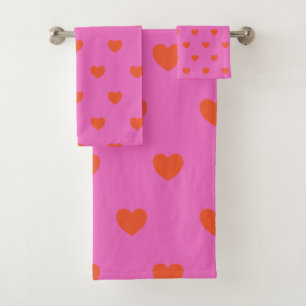 Kute hartpatroon in roze en rood bad handdoek