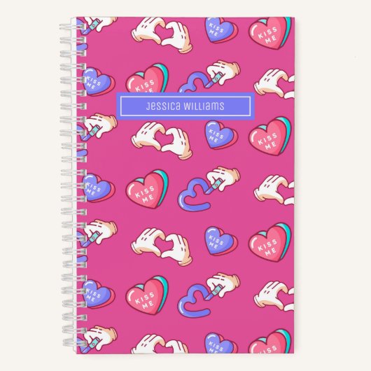 Kute hartplaat Stat Patroon Teen Love Pink Notitieboek (Voorkant)