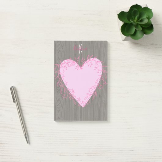 Kute hartslag met roze bloemen Lijst in de wood Post-it® Notes (Kantoor)
