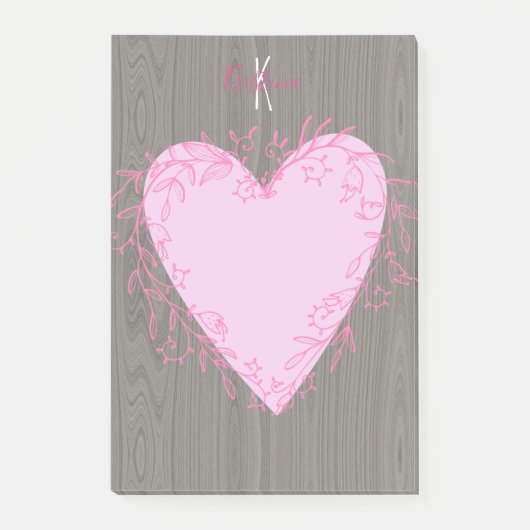 Kute hartslag met roze bloemen Lijst in de wood Post-it® Notes (Voorkant)