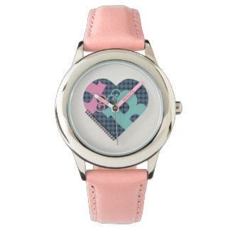 Kute hartslag Notitieboek Blauw roze harthart Horloge