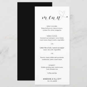Kute Heart Black en White Simple Wedding Menu