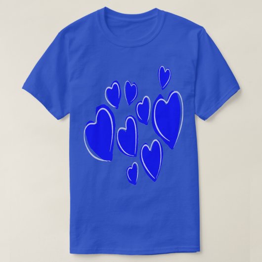 Kute Hearts Hand Drawn Bold Blue Romantic Doodle T-shirt (Design voorkant)