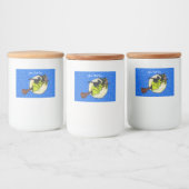 Kute heks Green Dress op Broom Cat Moon Stars Voedselcontainer Etiket (Flessen)