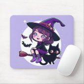 Kute heks met een zwarte kattenbak | muismat (Met muis)