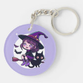 Kute heks met een zwarte kattenbak | sleutelhanger (Achterkant)