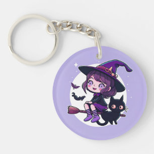 Kute heks met een zwarte kattenbak   sleutelhanger