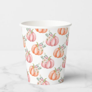 Kute Herfst Zacht Roze en Oranje pompoen Papieren Bekers