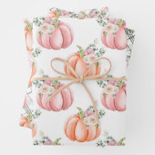 Kute Herfst Zachte roze en Oranje pompoenen Inpakpapier Vel (In situ)