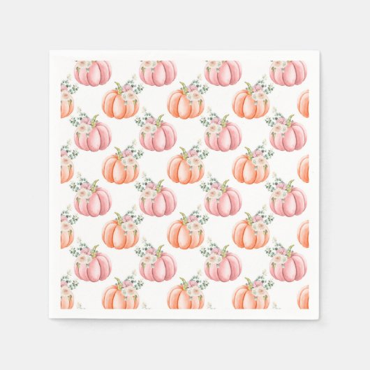 Kute Herfst Zachte roze en Oranje pompoenen Servet (Voorkant)