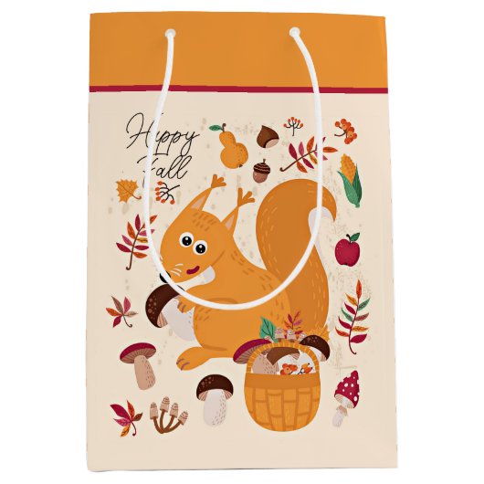 Kute herfsteekhoorn met aangepaste tekst medium cadeauzakje (Voorkant)