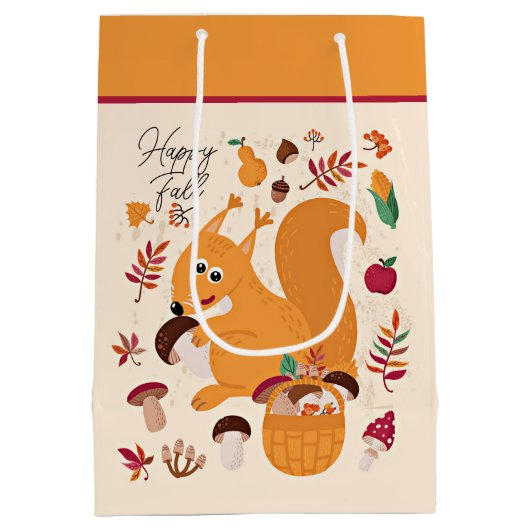 Kute herfsteekhoorn met aangepaste tekst medium cadeauzakje (Achterkant)