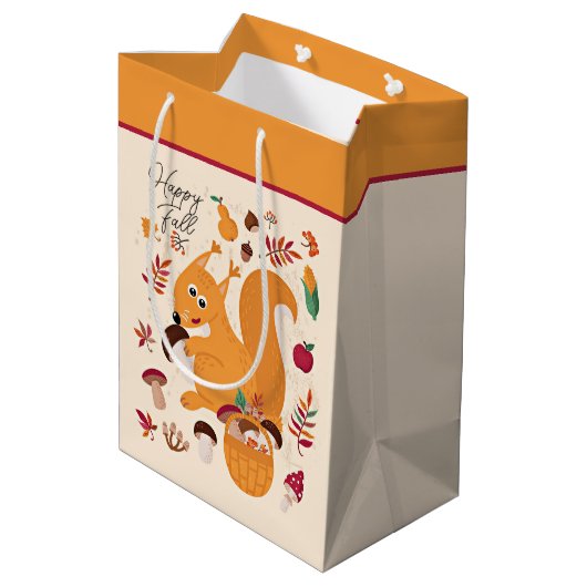 Kute herfsteekhoorn met aangepaste tekst medium cadeauzakje (Achterkant Gekanteld)