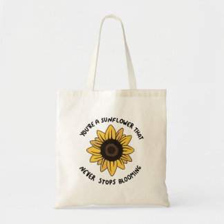Kute herfstzonnebloem met notering tote bag