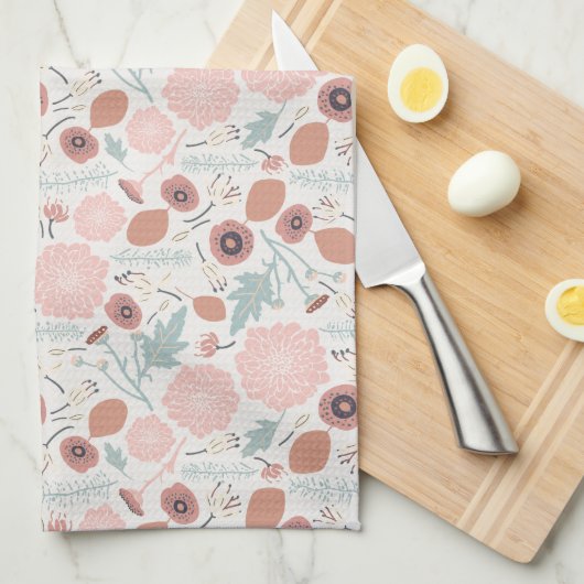 Kute Herhaal Floral Pink Cream Botanische Afdruk Theedoek (Quarter Fold)