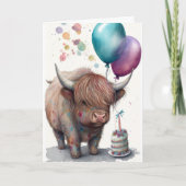 Kute Highland Koe Waterverf Birthday-ballonnen Kaart (Voorkant)