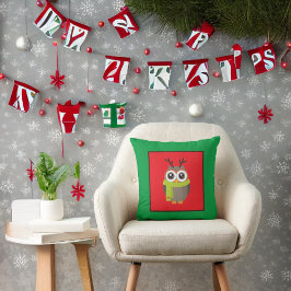 Kute Holiday Owl op rood en groen Kussen