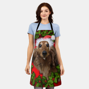 Kute hond met het rode pet van de kerstman en de t schort
