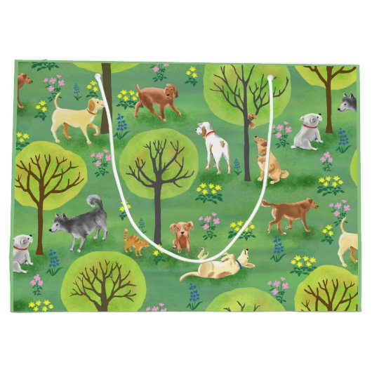 Kute honden in de Dog Park Gift Bag Groot Cadeauzakje (Achterkant)