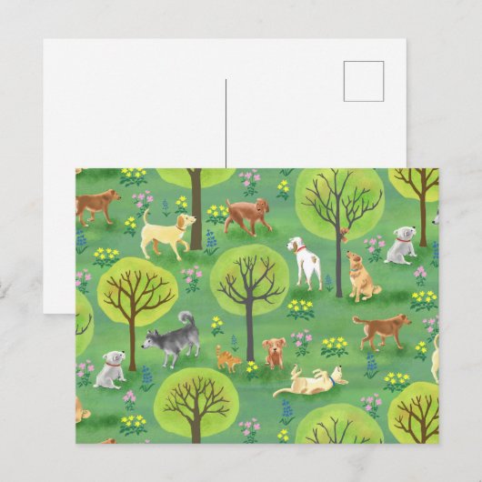 Kute honden in het Briefkaart van het Dog Park (Voorkant / Achterkant)