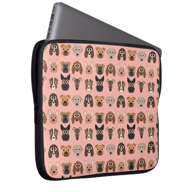 Kute honden op roze laptop sleeve (Voorkant Rechts)