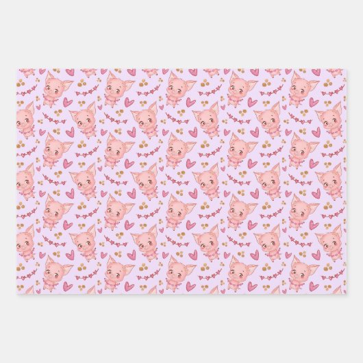 Kute honden Varkens Kippen Papier set van 3 Inpakpapier Vel (Voorkant 3)