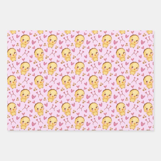 Kute honden Varkens Kippen Papier set van 3 Inpakpapier Vel (Voorkant 2)