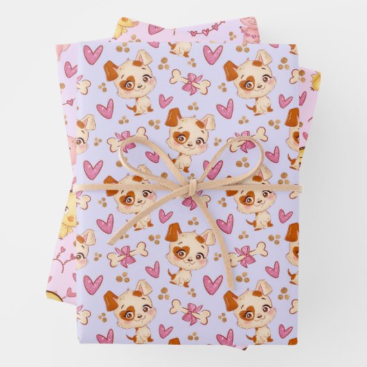 Kute honden Varkens Kippen Papier set van 3 Inpakpapier Vel (In situ)