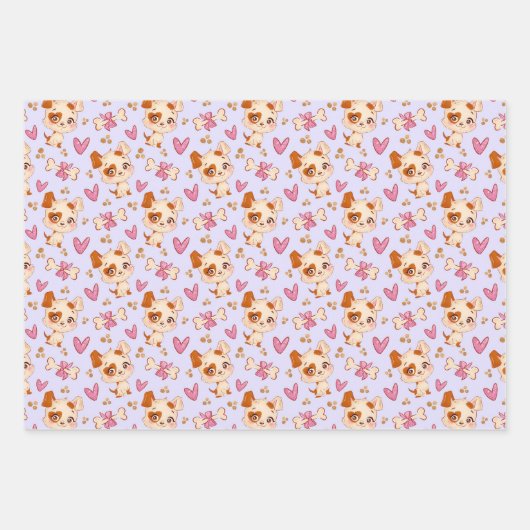 Kute honden Varkens Kippen Papier set van 3 Inpakpapier Vel (Voorkant)