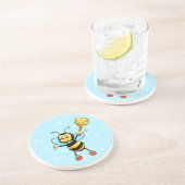 Kute Honey Bee & Heart op Light Blue Zandsteen Onderzetter (Zijkant)