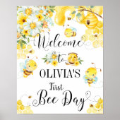 Kute Honey Bees First 1st Birthday Welcome Sign Poster (Voorkant)