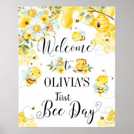 Kute Honey Bees First 1st Birthday Welcome Sign Poster