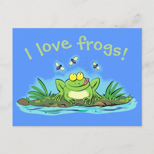 Kute hongkikker met vliegende cartoon briefkaart (Voorkant)