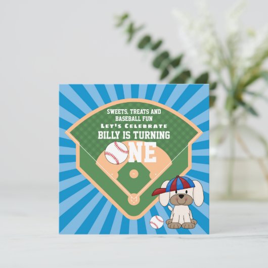 Kute honkbal puppy Dog 1e verjaardag Kaart (Staand voorkant)