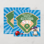 Kute honkbal puppy Dog 1e verjaardag Kaart (Voorkant / Achterkant)