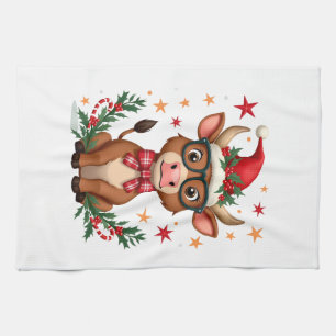 Kute Hoogland Koe Liefhebber Kerstmuts Westerse Ke Theedoek