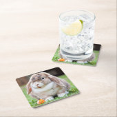 Kute hopkonijn in gras met wortel kartonnen onderzetters (Insitu)