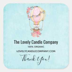 Kute Hot Air ballon met Beer Waterverf Business Vierkante Sticker